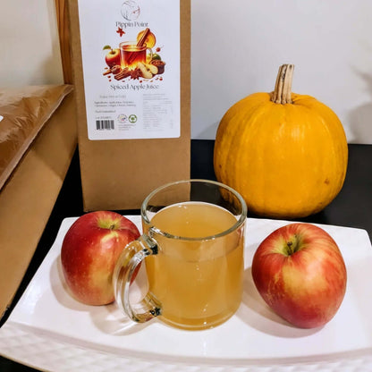 Spiced apple cider with fresh pressed apple juice and a mix of Fall spices. 